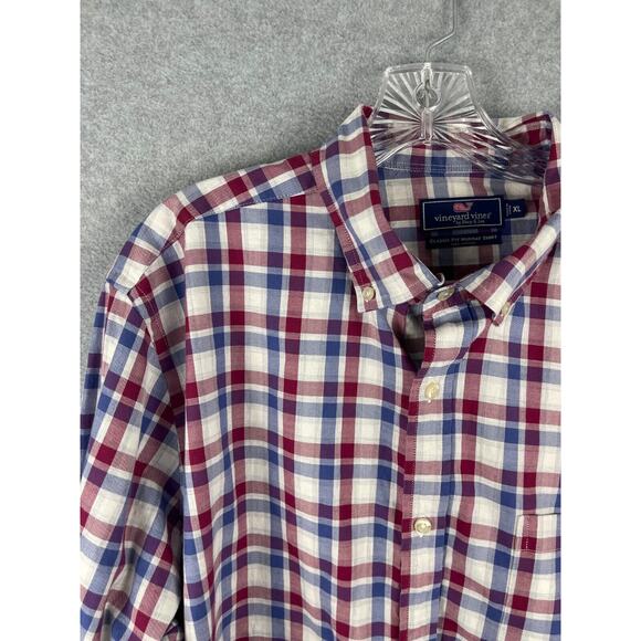 Vineyard Vines Murray Shirt Mens XL Red Blue Plaid Long Sleeve Button Down - Picture 2 of 9